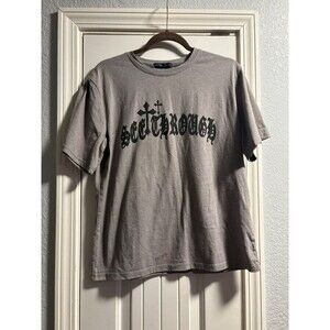 ROMWE "See Through" Gothic Cross Graphic Tee Gray Streetwear Shirt XS